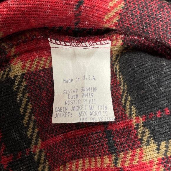 Vintage Red Plaid Fleece W/ Sherpa Collar Fall Winter Warm Boxy Fit Size Medium - Picture 7 of 8